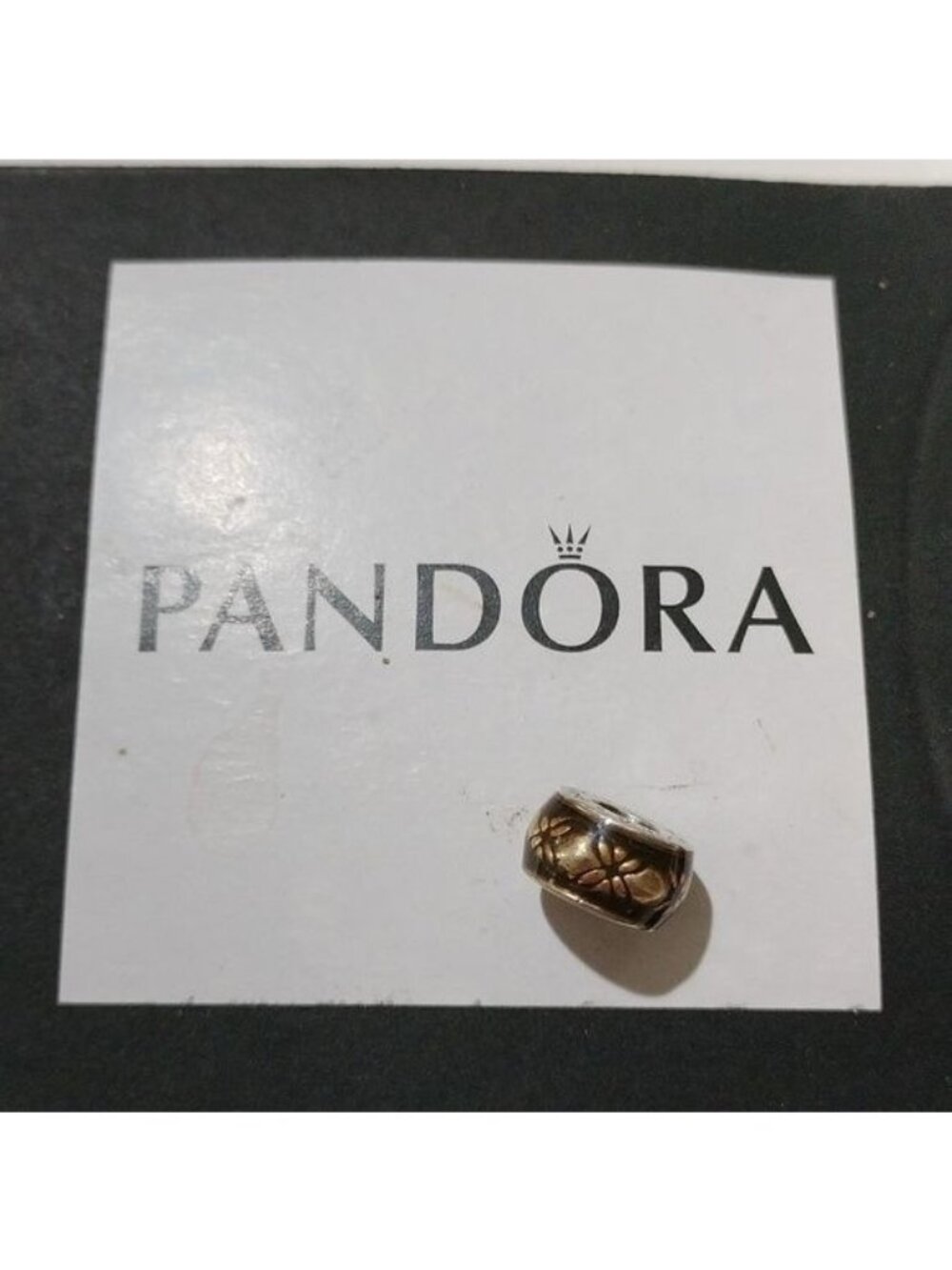 Pandora Sterling Silver Golden Floral Vintage Spacer w/ Transparent Gold Enamel